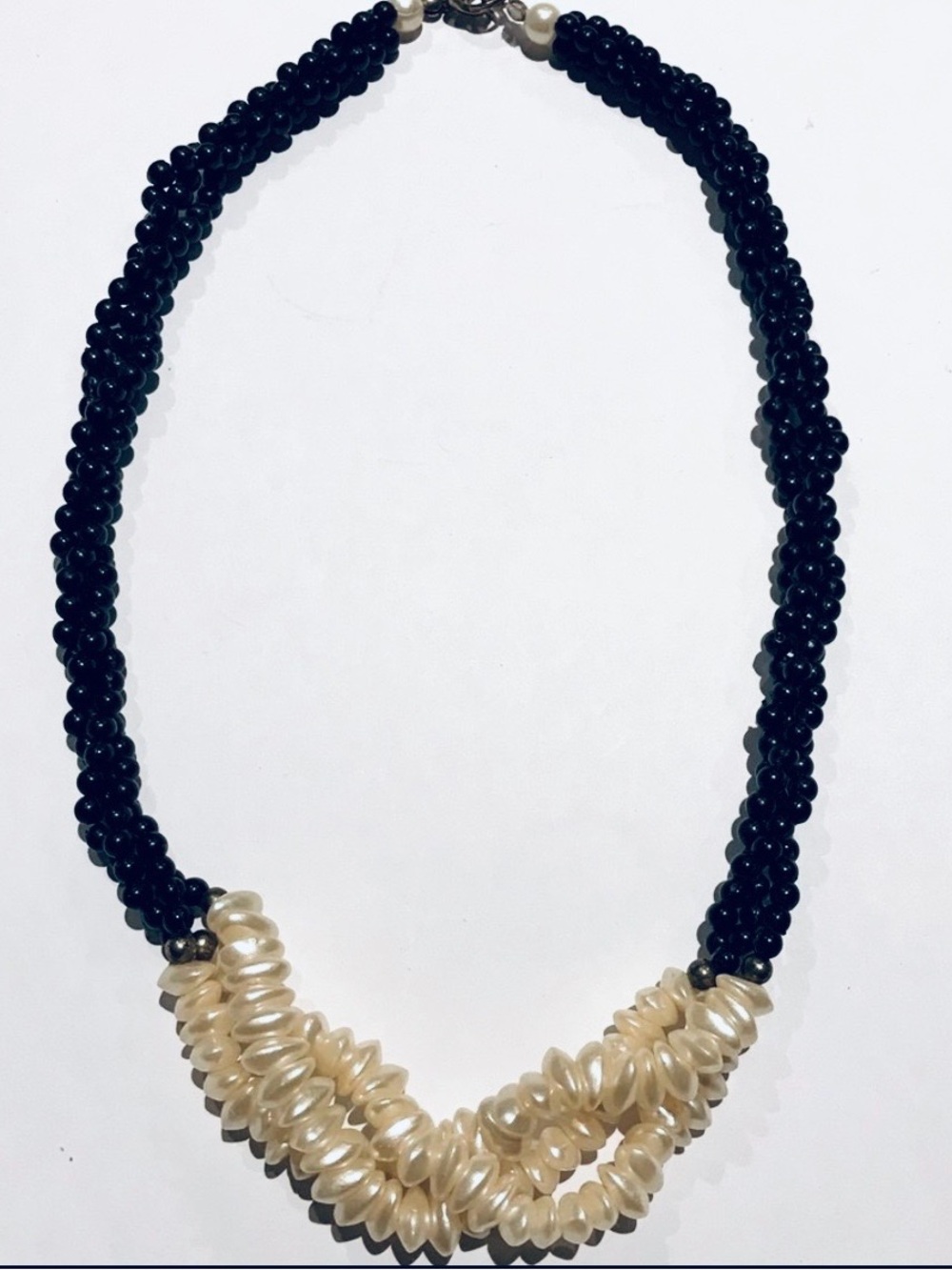 Vintage Faux Pearl Black Beaded Necklace